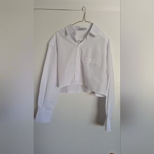Cropped white button up